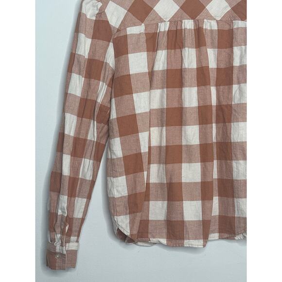 Loft Orange Buffalo Plaid Button Up Down Top Size Small Flannel Fall Pumpkin - Picture 9 of 9